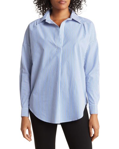 Tahari Oversized Poplin Tunic Shirt - Blue