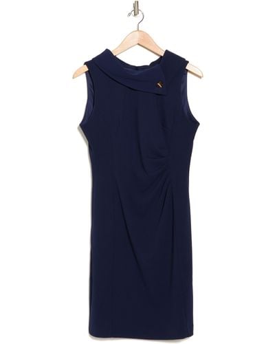 Tahari Envelope Neck Sleeveless Career Dress - Blue