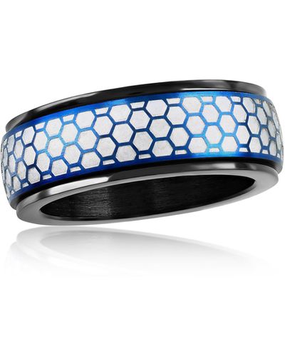 Black Jack Jewelry Stainless Steel Honeycomb Spinner Ring - Blue