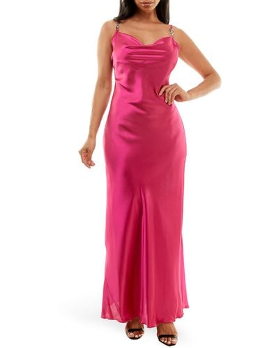 Jump Apparel Solid Long Satin Slip Dress - Pink