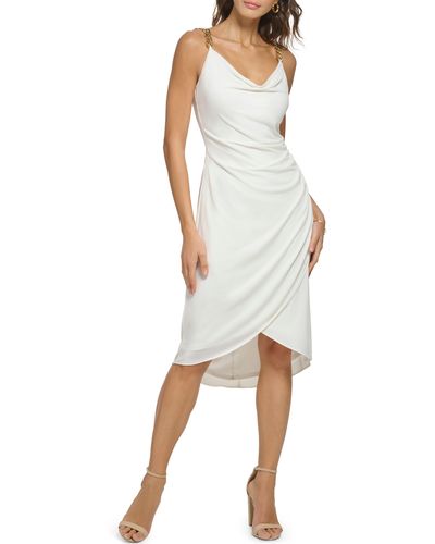 Guess Cowl Neck Chain Strap Ruched Dress - Natural