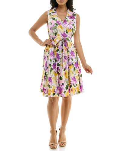 Nina Leonard Floral Fit & Flare Dress - Multicolor