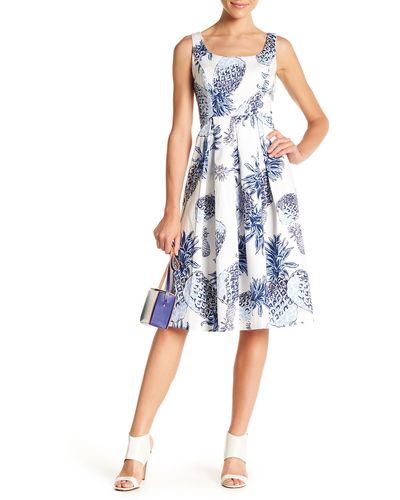 Chetta B Pineapple Print Fit & Flare Dress - Blue
