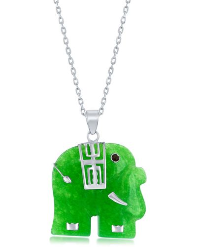Simona Jade Elephant Pendant Necklace - Green