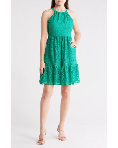 Vince Camuto Halter Neck Sleeveless Lace Dress - Green