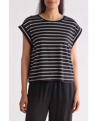 Bobeau Stripe Cap Sleeve T-shirt - Black