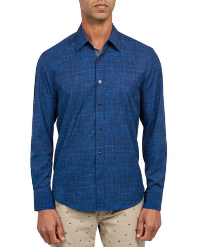Con.struct Slim Fit Four-way Stretch Performance Chambray Button-up Shirt - Blue