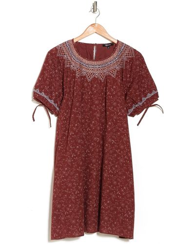 Madewell Embroidered Tie Sleeve Dress In Rusted Burgundy At Nordstrom Rack