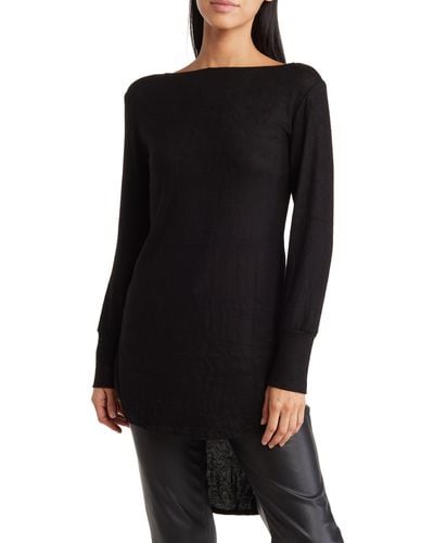 Go Couture Boatneck High/low Hem Tunic Top - Black