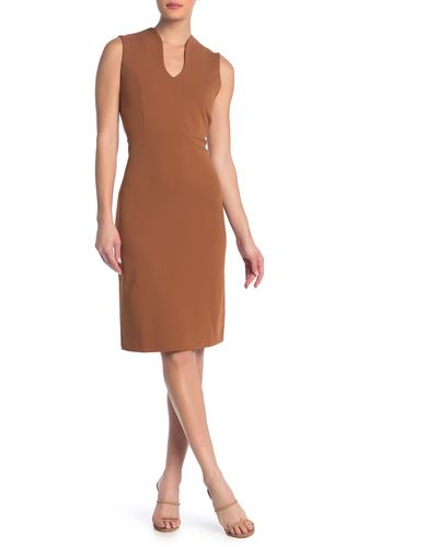 Nina Leonard U-neck Sleeveless Sheath Dress - Brown