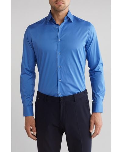Duchamp Solid Tailored Fit Dress Shirt - Blue