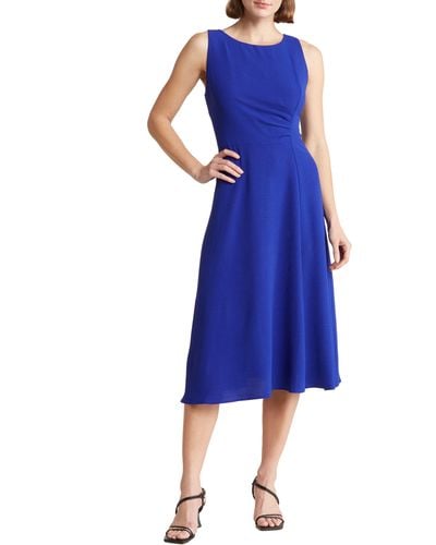 Connected Apparel Sleeveless Pleated Waist A-line Midi Dress - Blue