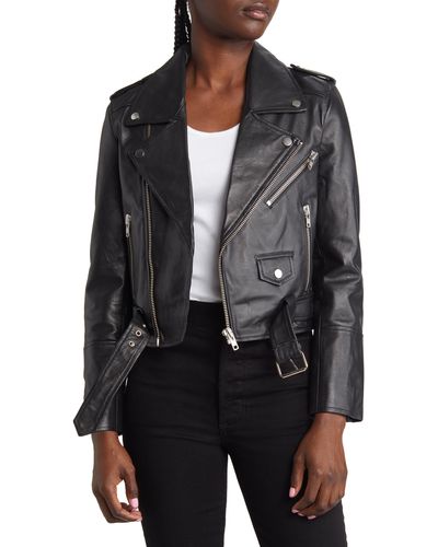 DEADWOOD Joan Crop Leather Moto Jacket - Black