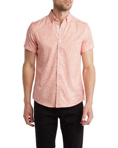 Report Collection Leaf Short Sleeve Button-down Shirt - Pink