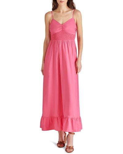 Steve Madden Smocked Cotton Maxi Dress - Pink