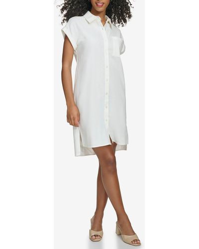 Calvin Klein Short Sleeve Linen Blend Shirtdress - White