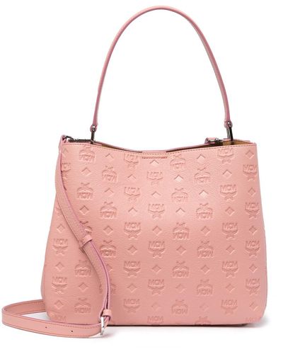 MCM Sarah Monogrammed Leather Hobo Bag - Pink