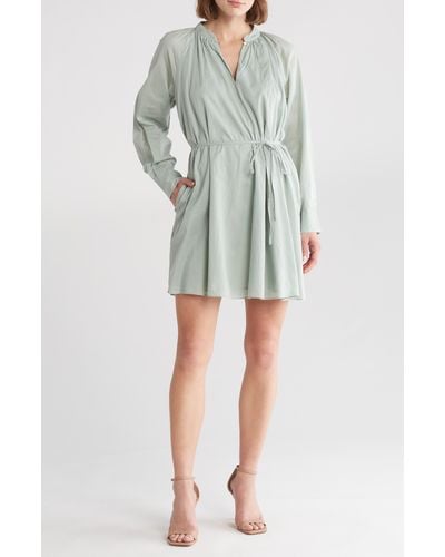 Rebecca Taylor Long Sleeve Cotton Shift Dress - Green