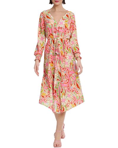 DONNA MORGAN FOR MAGGY Floral Long Sleeve Button Front Maxi Dress - Red