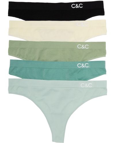 C&C California 5-pack Harlene Seamless Thongs In Black/white/green/wasabi/blue At Nordstrom Rack