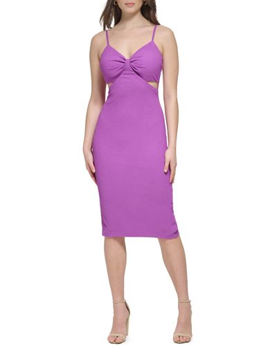Guess Sleeveless Textured-knit Side-cutout Midi Dress - Purple