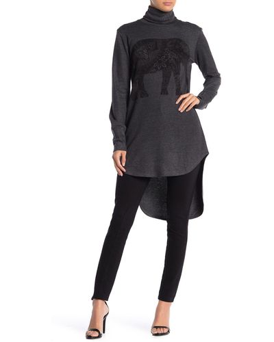Go Couture Turtleneck High-low Tunic Sweater - Gray