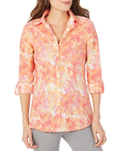 Foxcroft Zoey Floral Crinkle Cotton Top - Pink