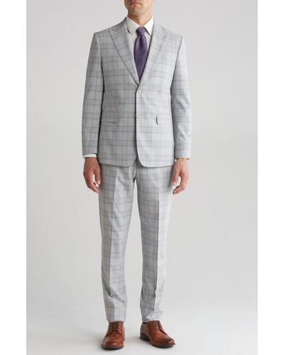 English Laundry Plaid Trim Fit Peak Lapel Two-piece Suit - Gray