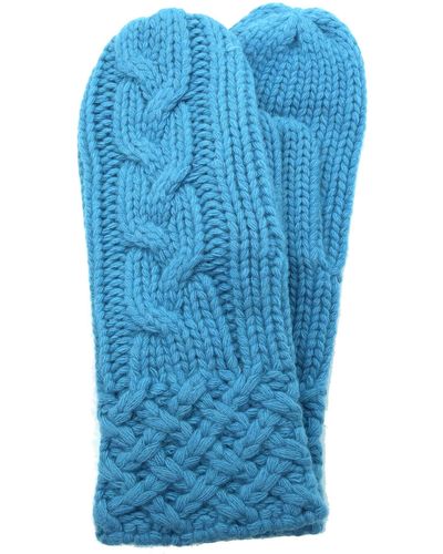 Portolano Chunky Cable Knit Mittens - Blue