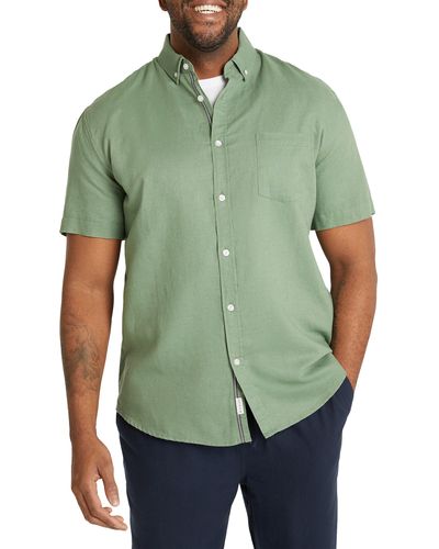 Johnny Bigg Fresno Solid Linen & Cotton Short Sleeve Button-up Shirt - Green