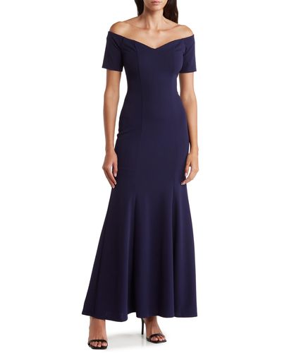 Marina Off The Shoulder Trumpet Gown - Blue