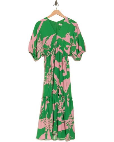 Taylor Dresses Floral Elbow Sleeve Empire Waist Maxi Dress - Green