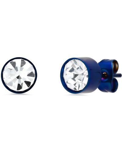 HMY Jewelry Blue Ion Plated Stainless Steel Stud Earrings