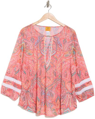 Ruby Rd. Paisley Cutout Neck Top - Pink