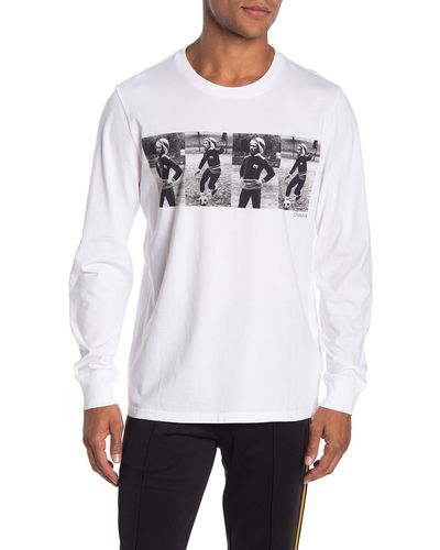 Ovadia And Sons Men's Bob Marley Playing Soccer Long-sleeve T-shirt - White