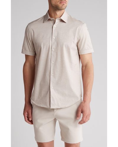 Bugatchi Miles Ooohcotton® Heathered Short Sleeve Button-up Shirt - Multicolor