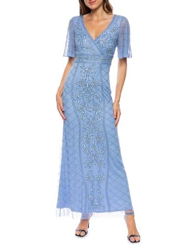 Marina Bead Embellished Gown - Blue