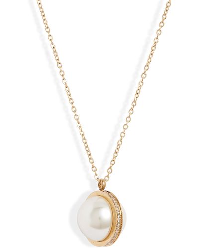 THE KNOTTY ONES Imitation Pearl & Crystal Orbit Pendant Necklace - White