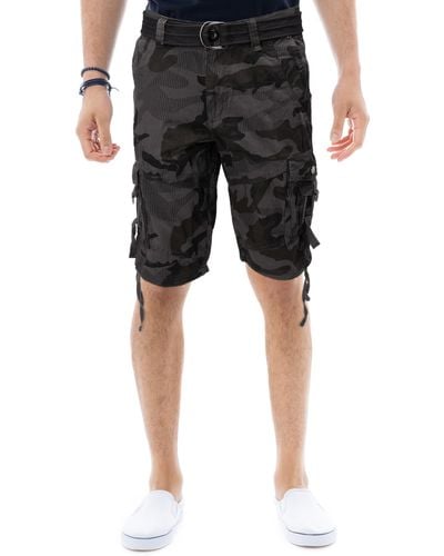 Xray Jeans Belted Snap Button Cargo Shorts - Black