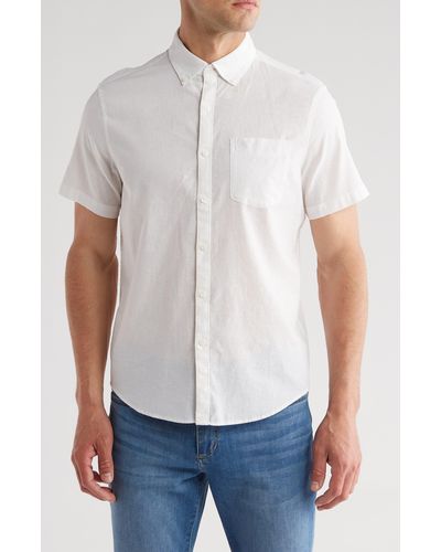 Original Penguin Stretch Linen Blend Short Sleeve Shirt - White
