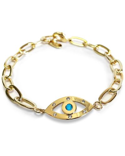 Liza Schwartz Amour Evil Eye Cz Chain Link Bracelet - Metallic