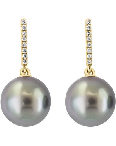 Effy 14k Yellow Gold Diamond & Tahitian Pearl Drop Earrings - White