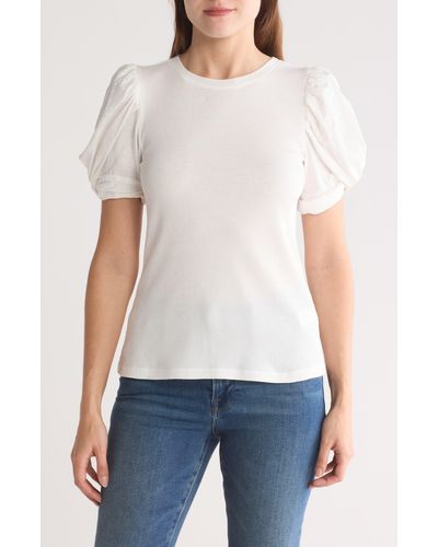 1.STATE Puff Sleeve Cotton T-shirt - White