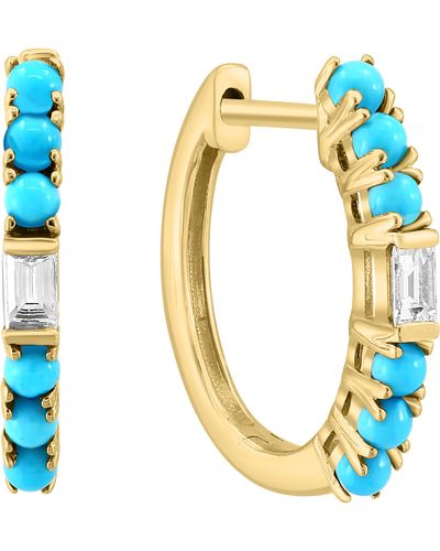 Effy 14k Yellow Gold Diamond Baguette & Turquoise Hoop Earrings - Blue