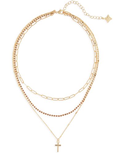 Panacea Topaz Crystal Triple Layer Cross Necklace At Nordstrom Rack - White