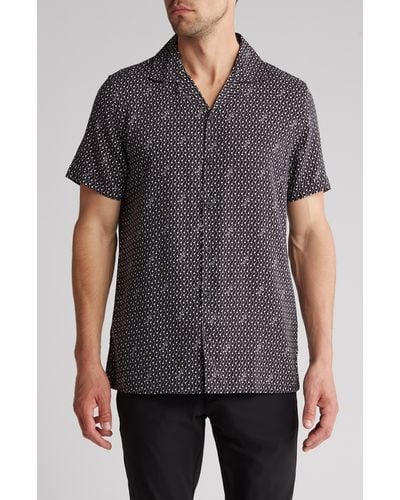 Karl Lagerfeld Slim Fit Short Sleeve Button-up Camp Shirt - Gray