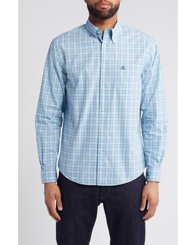 Brooks Brothers Regular Fit Spring Check Cotton Dress Shirt - Blue