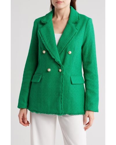 Nanette Lepore Double Breasted Tweed Blazer - Green