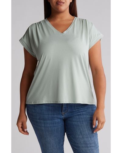 Bobeau Shirred V-neck T-shirt - Gray