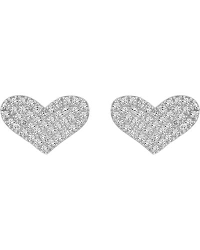 Effy Sterling Silver Pavé Diamond Heart Stud Earrings - White